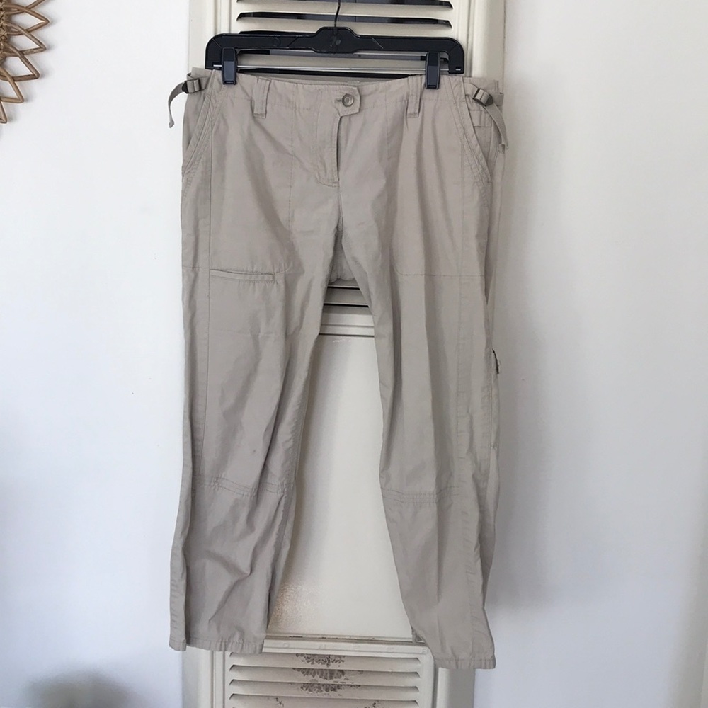 Theory woven pale chino khaki cropped pant